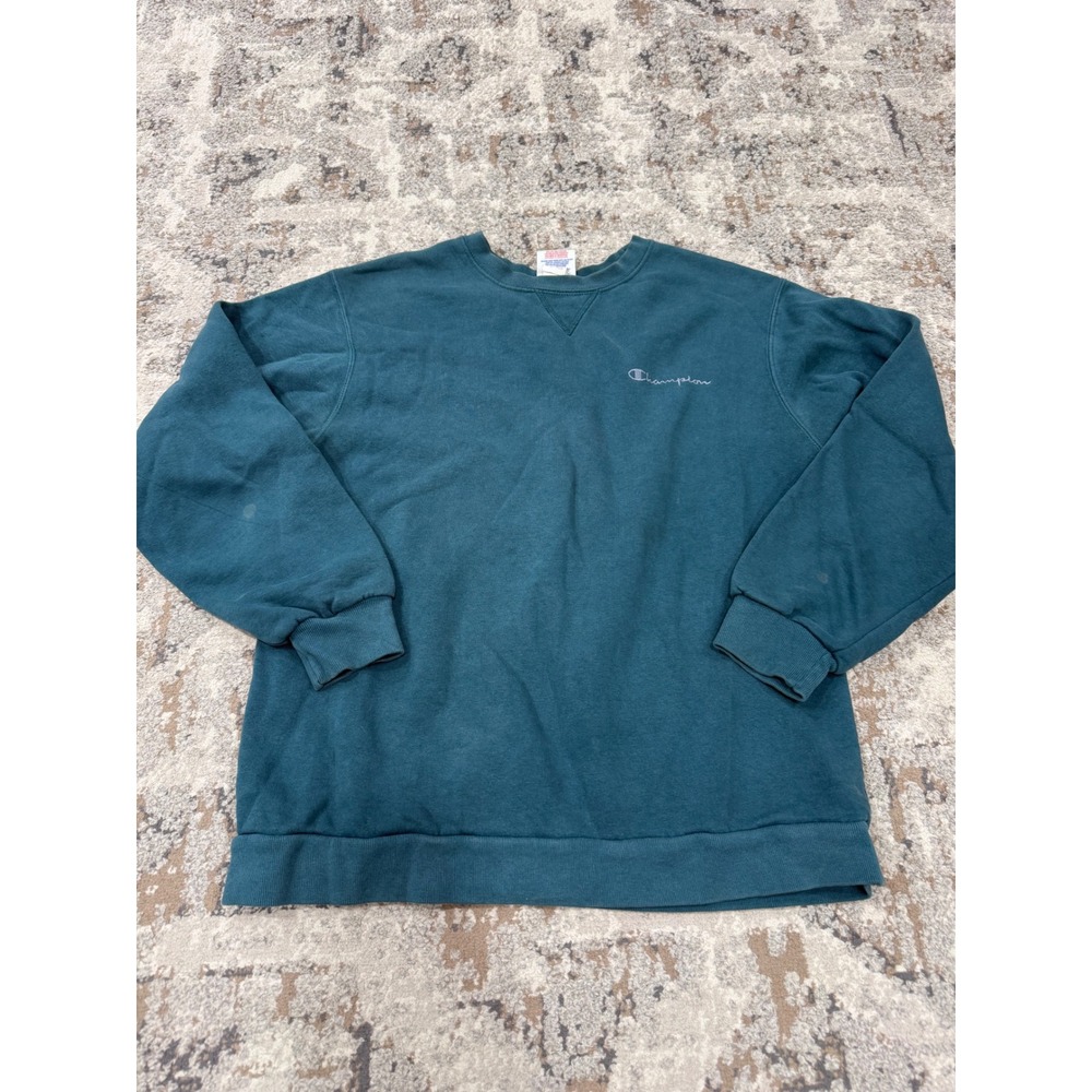 Vintage Champion Teal Green Crewneck Sweatshirt USA Made Small 90s Script Logo